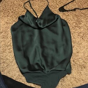Sleek Dark Green Satin Bodysuit